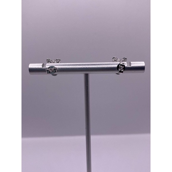 Beautiful Butterfly Sterling Silver Earrings With White CZ And Main Purple CZ - Picture 3 of 4